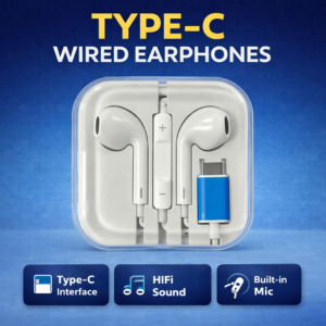 Type C Wired Earphone with Mic – In-Ear Handsfree for Music & Calls
