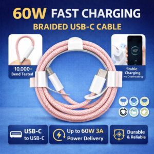 PD 60W USB-C to USB-C Braided Fast Charging Data Cable (Type-C)