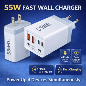 PD 55W Fast Wall Charger 2 USB + 2 Type-C Desktop Charger for Mobile Phones