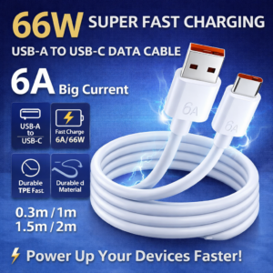 PD 66W USB-A to USB-C Fast Charging Data Cable 6A (2M Length Available)
