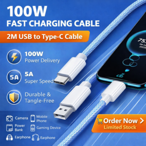 2M 100W High Speed Braided USB to Type-C Fast Charging Cable (5A)