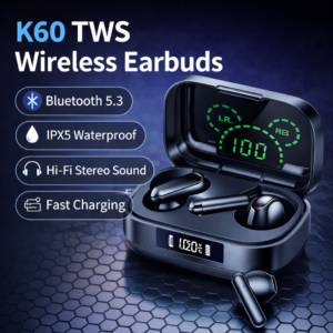 K60 Bluetooth 5.3 TWS Wireless Earbuds with LED Display