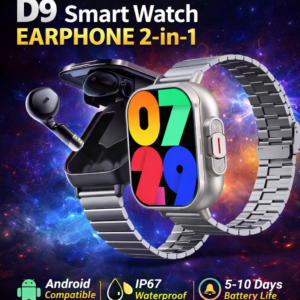 D9 Smart Watch with Wireless Earphones 2-in-1 Bluetooth Smartwatch (44-49mm, IP67 Waterproof)