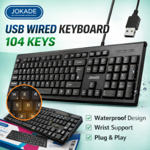 JOKADE USB Wired Keyboard 104 Keys Waterproof Design