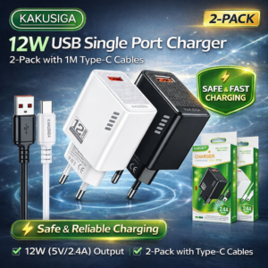 KAKUSIGA 12W USB Single Port Charger 2-Pack with Type-C Cable (1M)