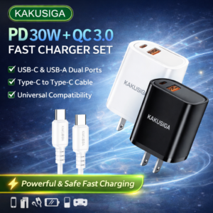 KAKUSIGA PD 30W QC3.0 Fast Charger Set with Type-C to Type-C Cable (Dual Port)