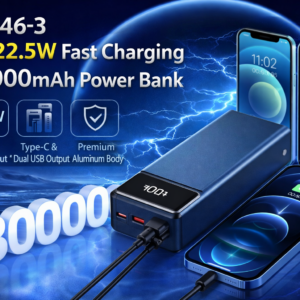 IS-S46-3 30000mAh 22.5W PD Fast Charging Aluminum Power Bank (Blue)