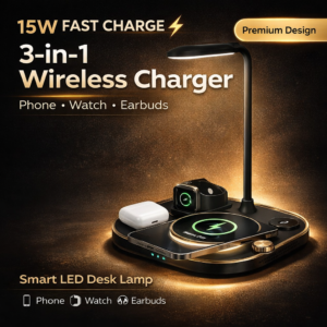 3-in-1 Wireless Charger Night Light for Phone, Watch & Earbuds Desk Lamp