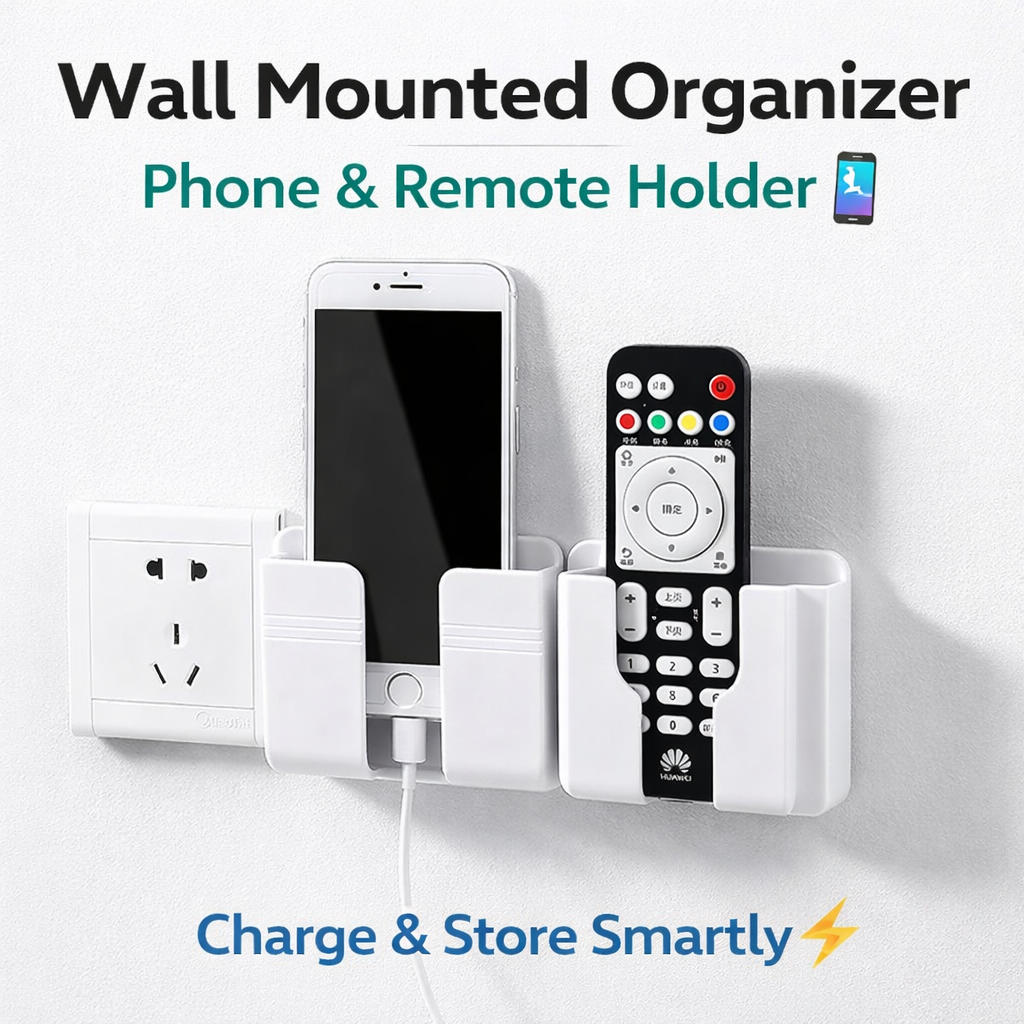 Wall Mounted Organizer Storage Box for Mobile Phone & Remote | Charging Holder Stand