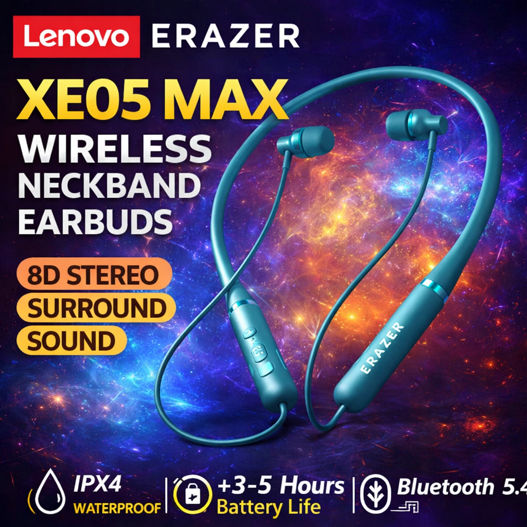Lenovo ERAZER XE05 MAX Wireless Neckband Earbuds Bluetooth 5.4 Sports Headset