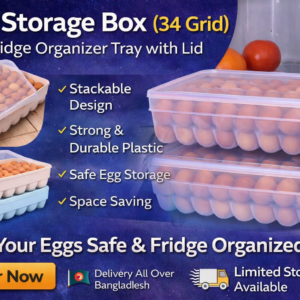 Egg Storage Box (34 Grid) – Fridge Organizer Tray with Lid in Bangladesh