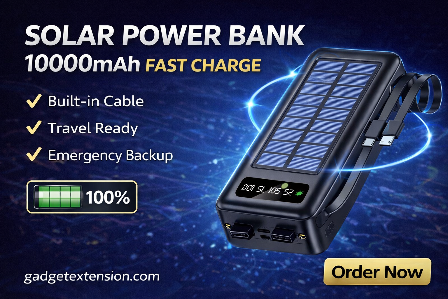 10000mAh Solar Power Bank Fast Charging USB Type-C & Micro USB Travel Charger