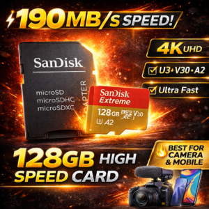SanDisk Extreme 128GB microSD Memory Card – Up to 190MB/s Read, 130MB/s Write, 4K UHD
