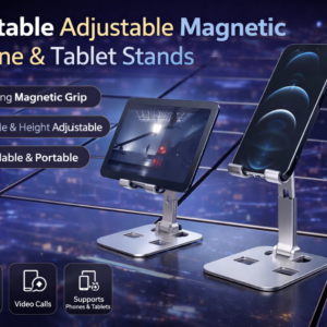 Portable Magnetic Mobile Phone & Tablet Stand – Adjustable Foldable Desk Holder