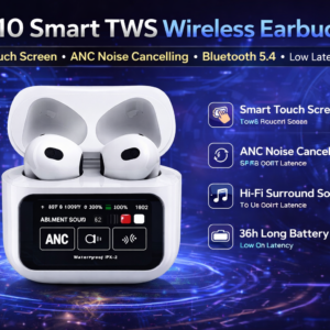 A10 Smart TWS Wireless Earbuds with Touch Screen, ANC Noise Cancellation, Bluetooth 5.4 & Digital Display
