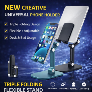 Rotating Triple Folding Phone Holder Adjustable Flexible Mobile Stand for Desk & Bed