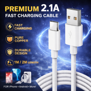 Premium 2.1A Fast Charging Type-C USB Cable (1M/2M) – Durable Pure Copper Data Cable
