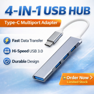 4-in-1 USB Type-C Hub Multiport Adapter with USB 3.0 High-Speed Ports