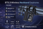 BT5.3 Wireless Neckband Earphones with Mic – 45H Battery, IPX5 Waterproof, LED Indicator (TWS-KG06)
