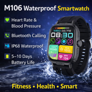 M106 Waterproof Smartwatch IP68 – Fitness Tracker, Heart Rate & Bluetooth Calling Smart Watch