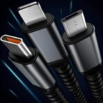 100W Fast Charging Cable 1.2M 3-in-1 – Type-C, iOS & Micro USB Nylon Braided Charger Cable - Image 2