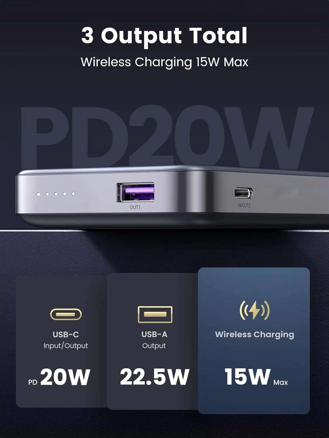 UGREEN 10000mAh 20W Fast Charging Power Bank – Magnetic Wireless Portable Charger with Foldable Stand - Image 5