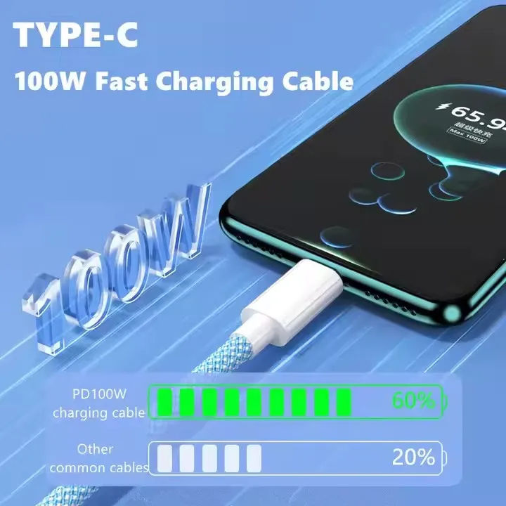 2M 100W High Speed Braided USB to Type-C Fast Charging Cable (5A) - Image 2
