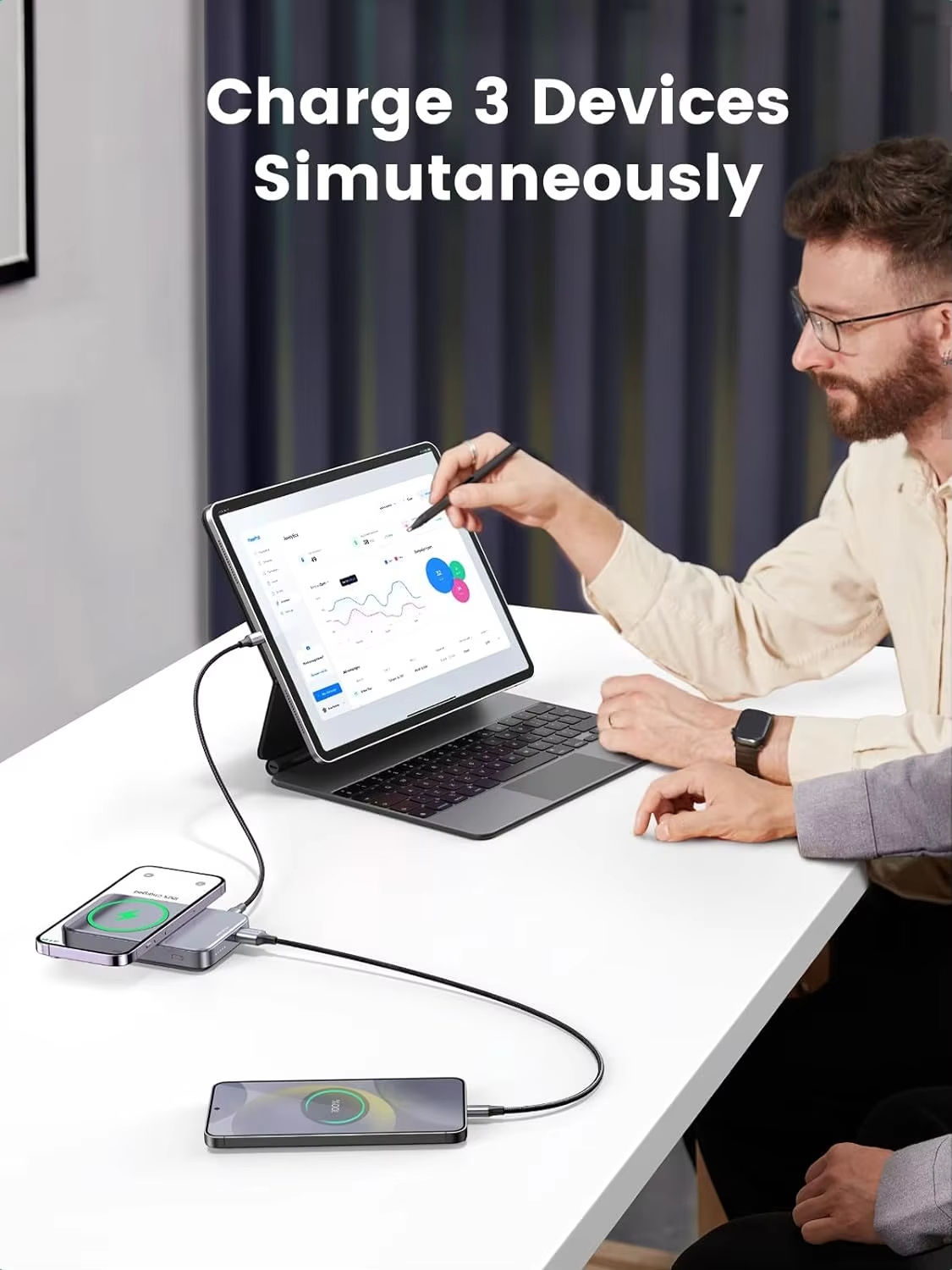 UGREEN 10000mAh 20W Fast Charging Power Bank – Magnetic Wireless Portable Charger with Foldable Stand - Image 3