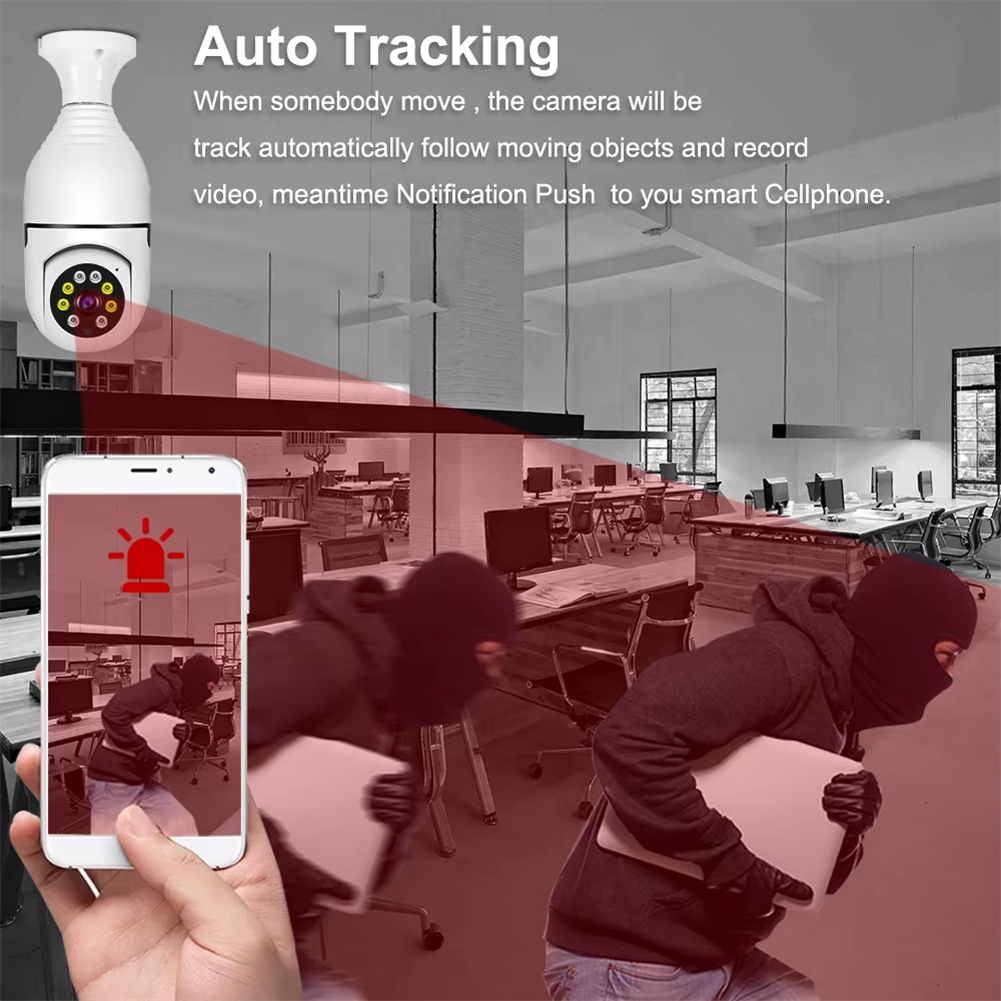 1080P PTZ WiFi Bulb Camera E27 – 360° Auto Night Vision Home Security CCTV - Image 6