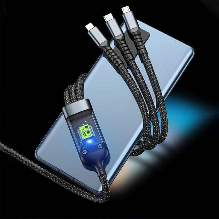 100W Fast Charging Cable 1.2M 3-in-1 – Type-C, iOS & Micro USB Nylon Braided Charger Cable - Image 7