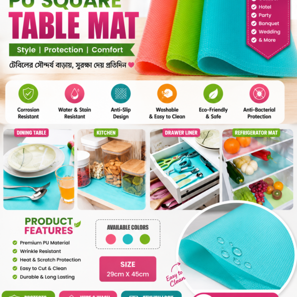 Kitchen Table Mat Dining Kids PU Square Table Mat Place Mat